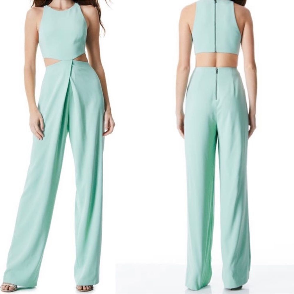 Alice & Olivia Cara Breeze Blue Cutout Sleeveless Jumpsuit Size 4 NWT $395